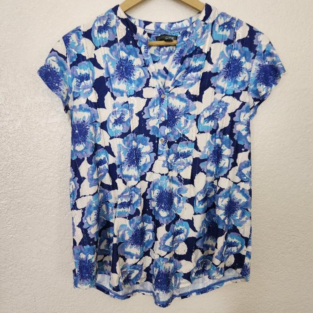 JTR Floral Print Leah Drop Shoulder Blouse Women's Size Large